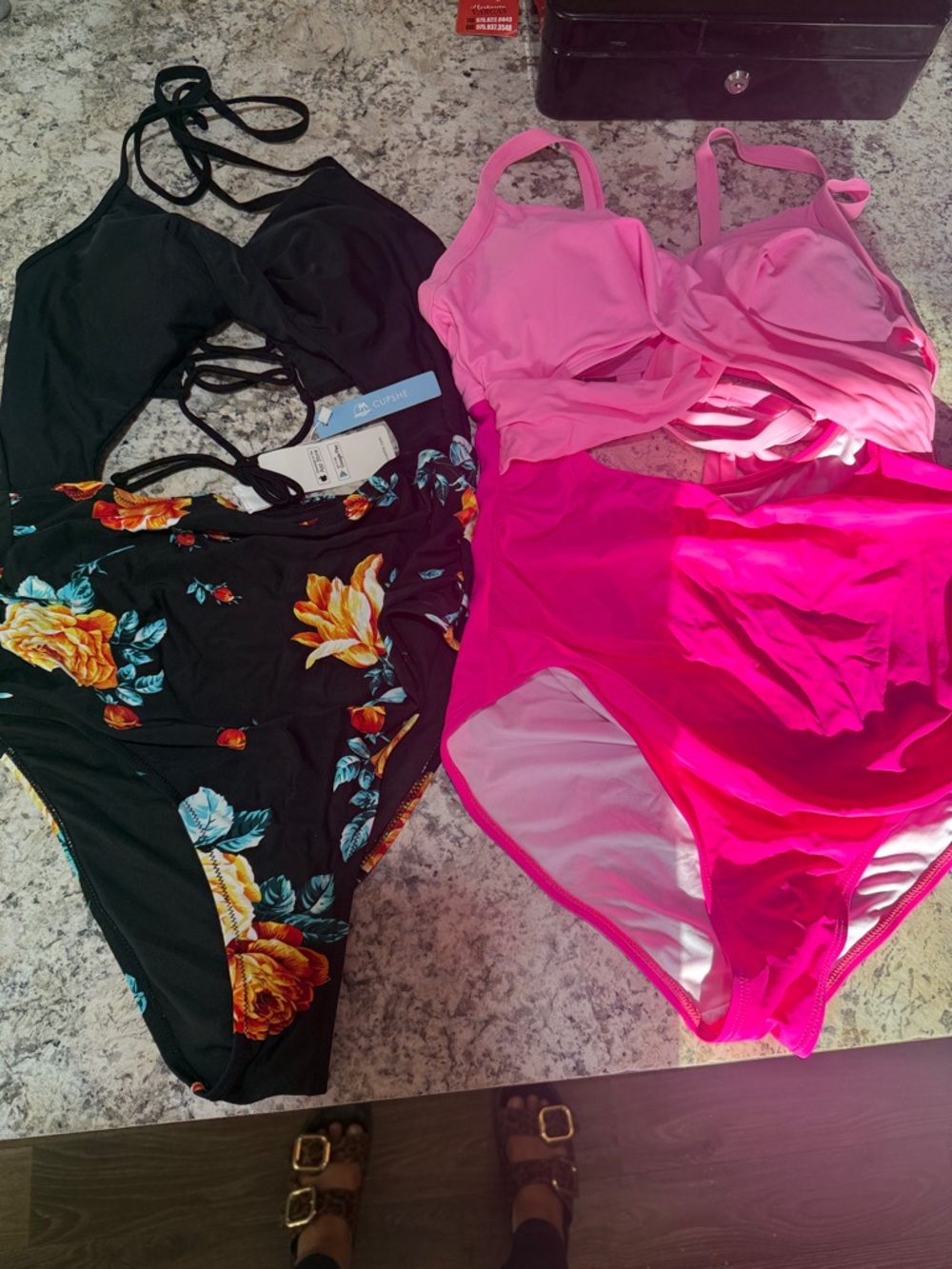 Mixed Women's Swimwear Set - Black Floral & Hot Pink Pieces Flowers L pink Xl